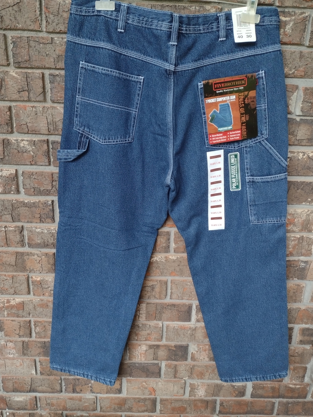 FiveBrother Carpenter Blue Jeans Men's Sz 37x29 Polar Fleece Lined Workwear NWT